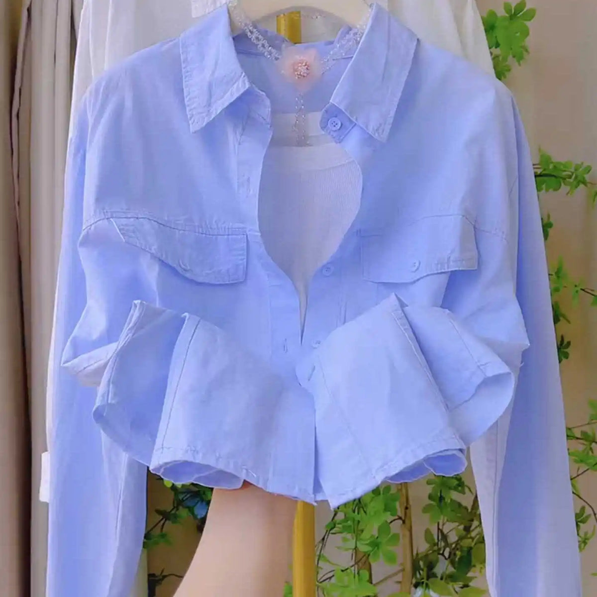 Camisa Rosa de Algodón de Manga Larga