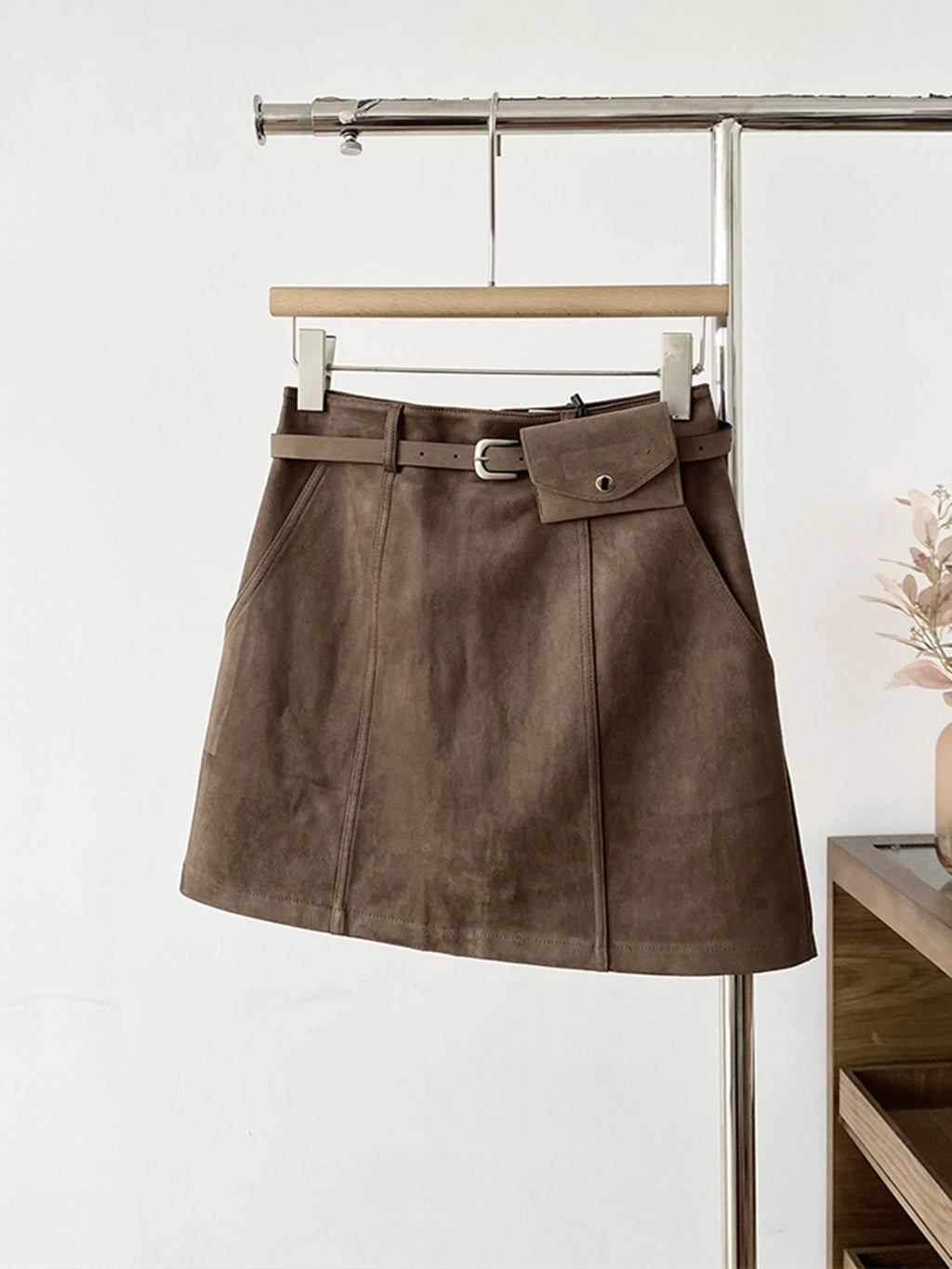High Waist Brown Suede  Skirt Women's plus Size A-Line Skirt Bodycon Style Anti-Light Spring New Korean Version