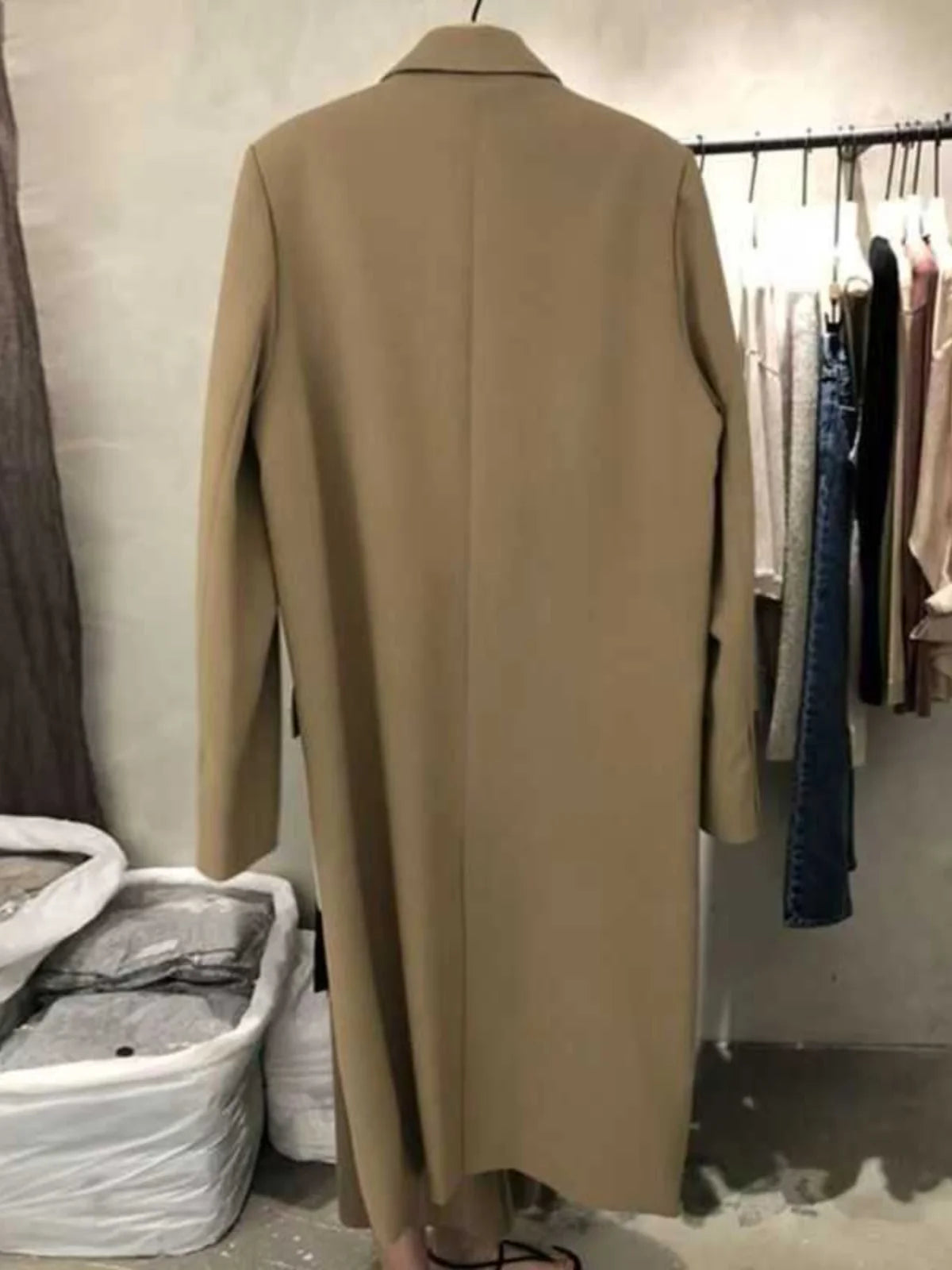 Black Oversized Women's Windbreaker Jacket 2024 Autumn Winter New Style Versatile Korean High-End Feel Medium-Length Suit Coat