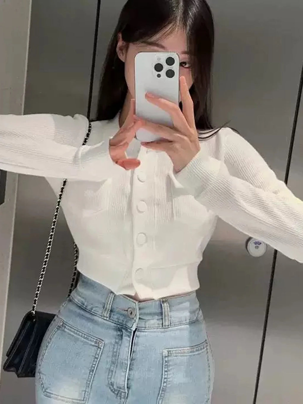 Sexy Long Sleeve Knitted Sweater Women's Single Button Short Outerwear Top Dongda Gate New Korean Style Versatile Casual Wear