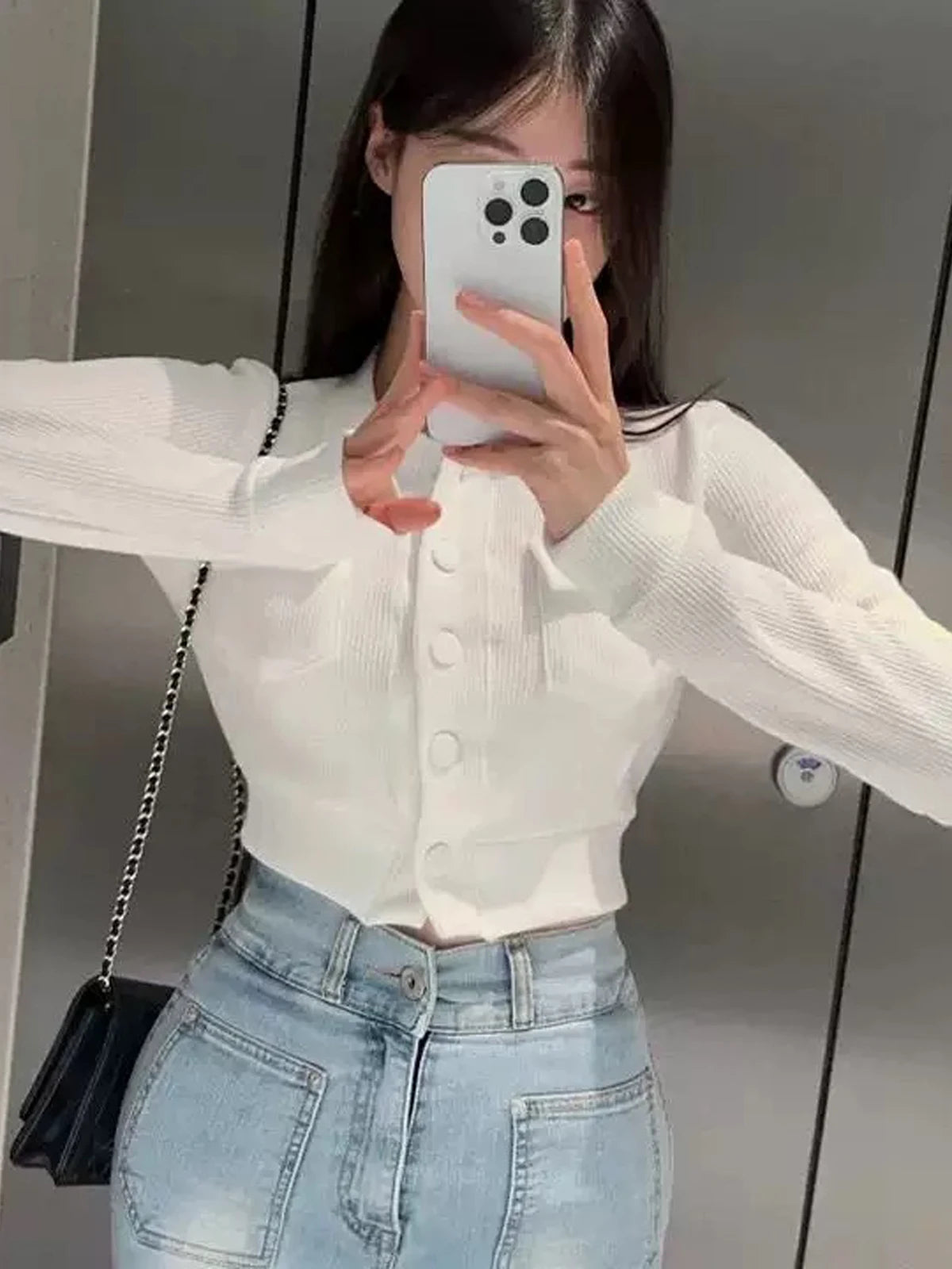 Sexy Long Sleeve Knitted Sweater Women's Single Button Short Outerwear Top Dongda Gate New Korean Style Versatile Casual Wear