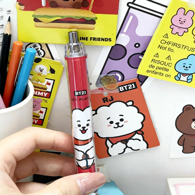 BT21 Stationery Water Pen BTS Cartoon MANG RJ CHIMMY Press Ballpoint Pen Writing Stationery LINE FRIENDS