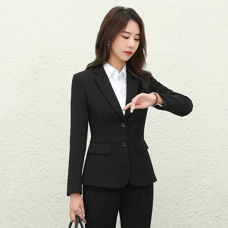 High-End Career Suit Set Women's  Work Interview Outfit Short Style Long Sleeve Black Professional Clothing for Students