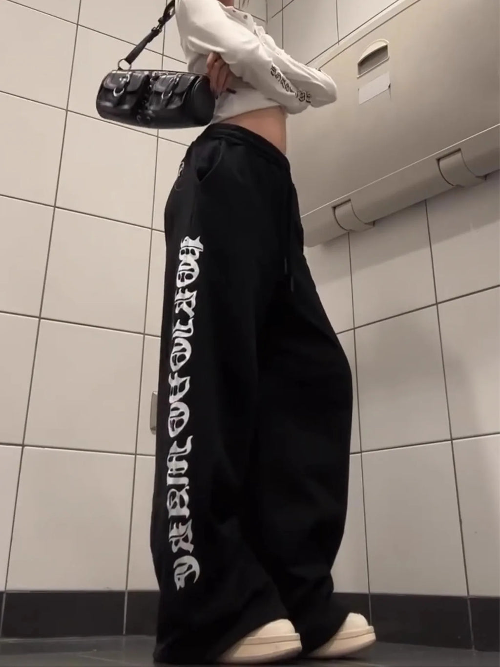 American Retro Letter Print Drawstring Sport Pants Women's Autumn Winter Loose Lazy Versatile Long Trousers Casual High Waist...