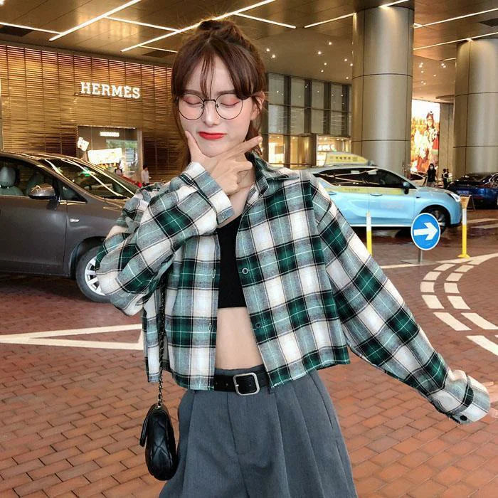 Women's Plaid irt Loose Fit ort Sve Long Sve Autumn Spring Faion Korean Sle Student Casual Outerwear Coat