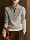 Outlet Store Tagless Thickened Knitted Sweater with Button Twist Flower Design Women's European High End Base Layer Sweater