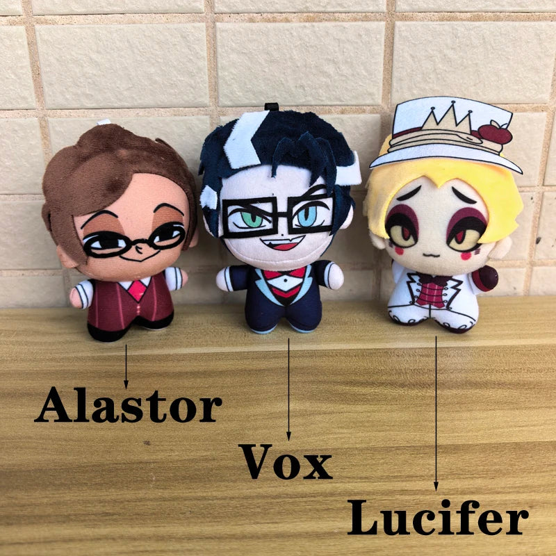 10cm Cute Animation Hotel Hazbin Character Smile 3V Vox / Alastor and Lucifer Plush Toys Bag Pendant Keychain Anime Plushie Doll