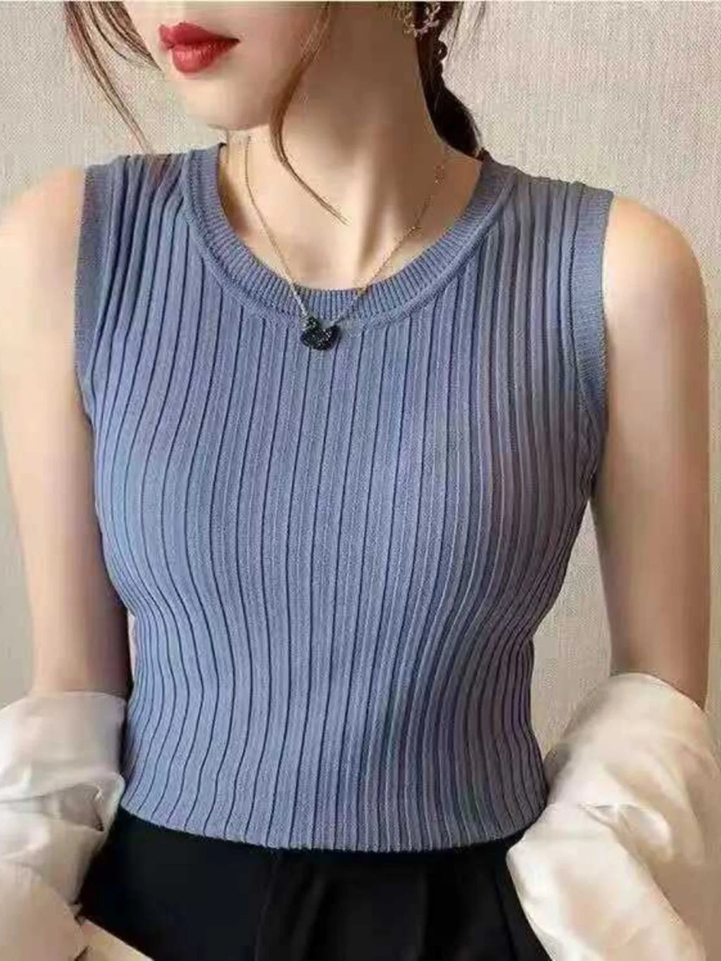 Women's Svel Ice Silk Knitted Vest Summer New plus Size Strap Top Outerwear Slimming Belly Covering irt Commute Sle