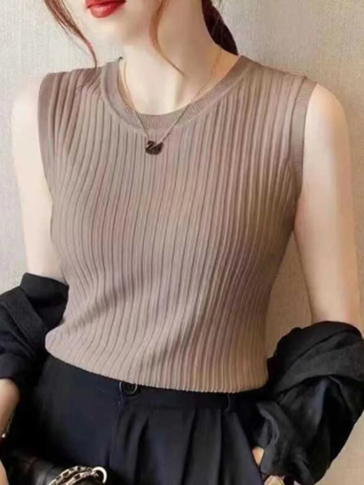 Women's Svel Ice Silk Knitted Vest Summer New plus Size Strap Top Outerwear Slimming Belly Covering irt Commute Sle