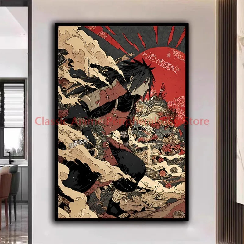 Naruto Poster Kakashi Sasuke Itachi Uchiha Akatsuki Anime Character Ukiyo-e Oil Painting Modern Home Decoration Aesthetic Gift