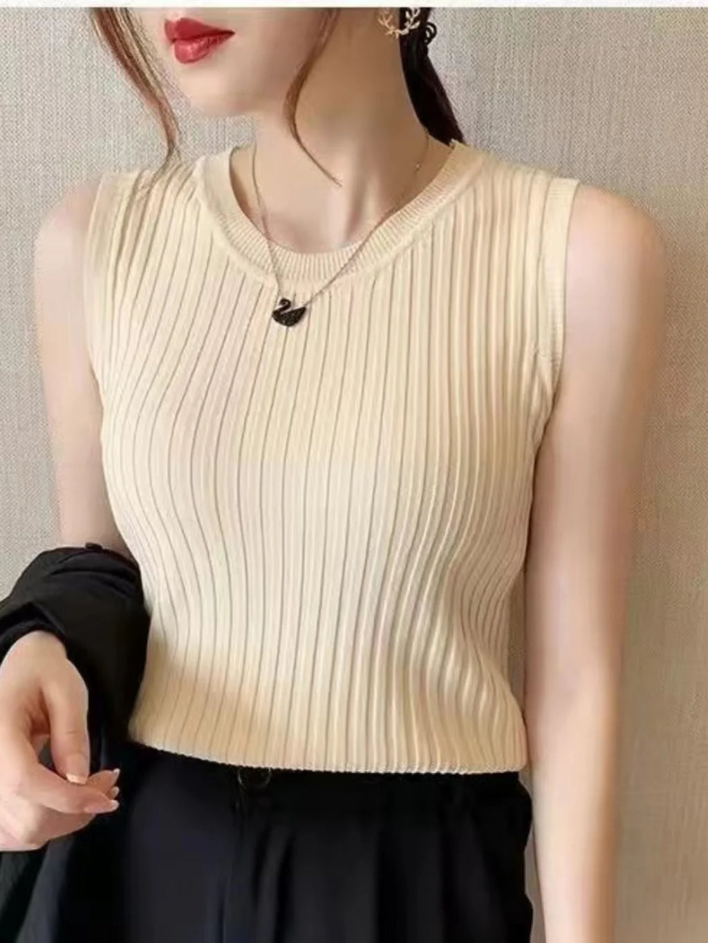 Women's Svel Ice Silk Knitted Vest Summer New plus Size Strap Top Outerwear Slimming Belly Covering irt Commute Sle