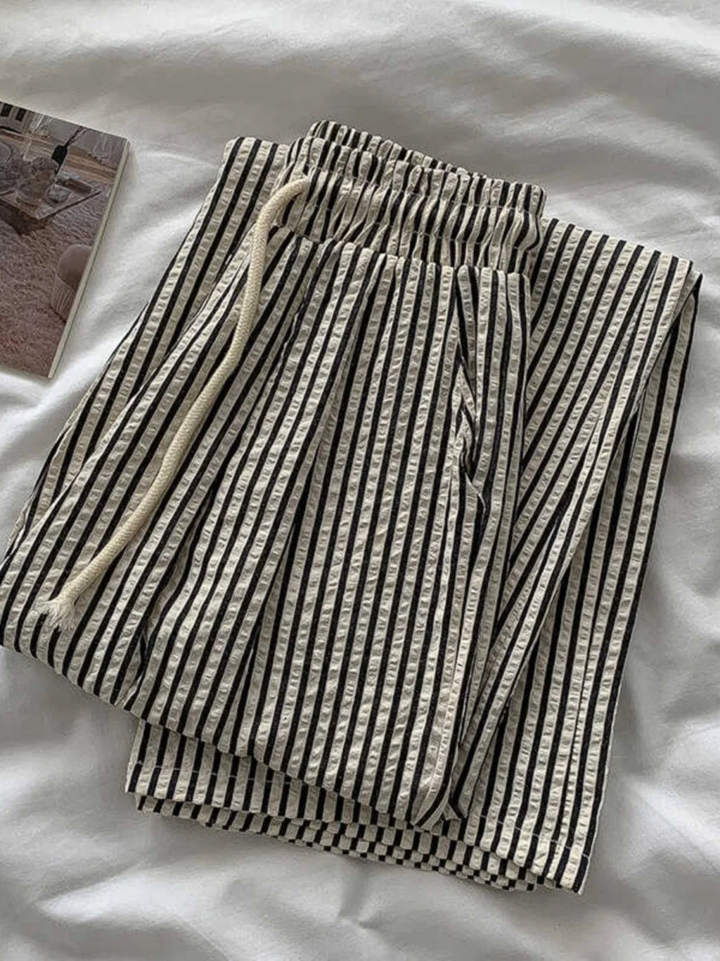 Korean Laid-ba Striped Drapey Casual Pants Women's High-waist Straight Thin Summer Elastic Waist Versatile Long Trousers