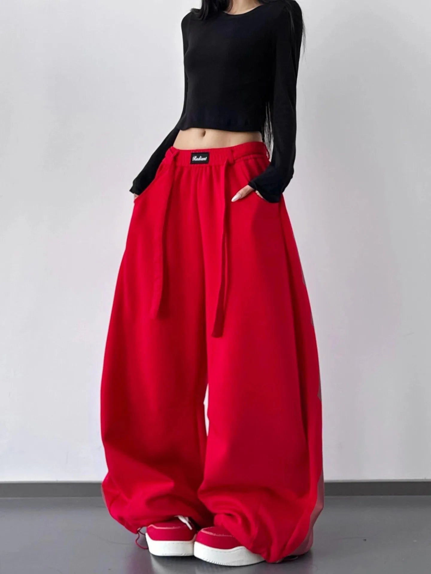 High Waist Casual Wide Leg Pants Women's Spring Autumn New Style Korean Style Drawstring Loose Straight Cut Sweatpants
