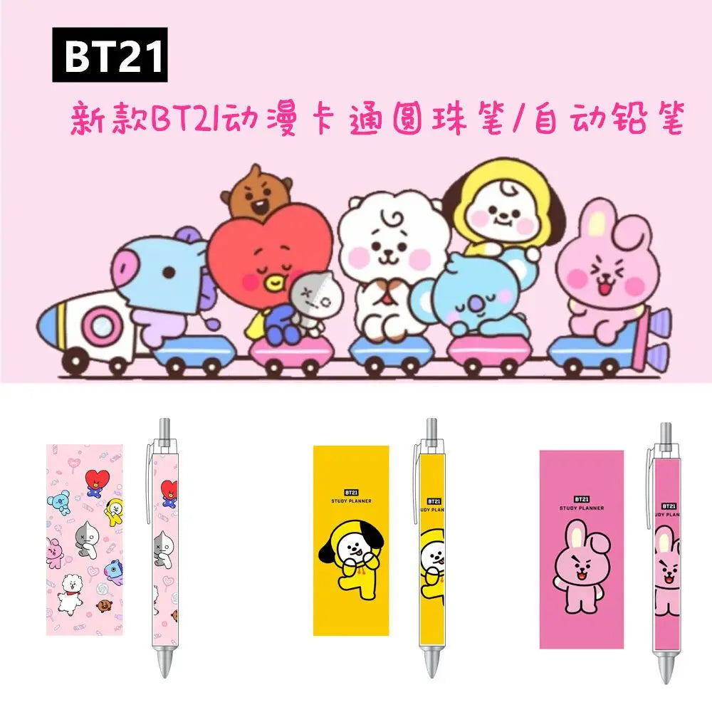 BT21 Stationery Water Pen BTS Cartoon MANG RJ CHIMMY Press Ballpoint Pen Writing Stationery LINE FRIENDS