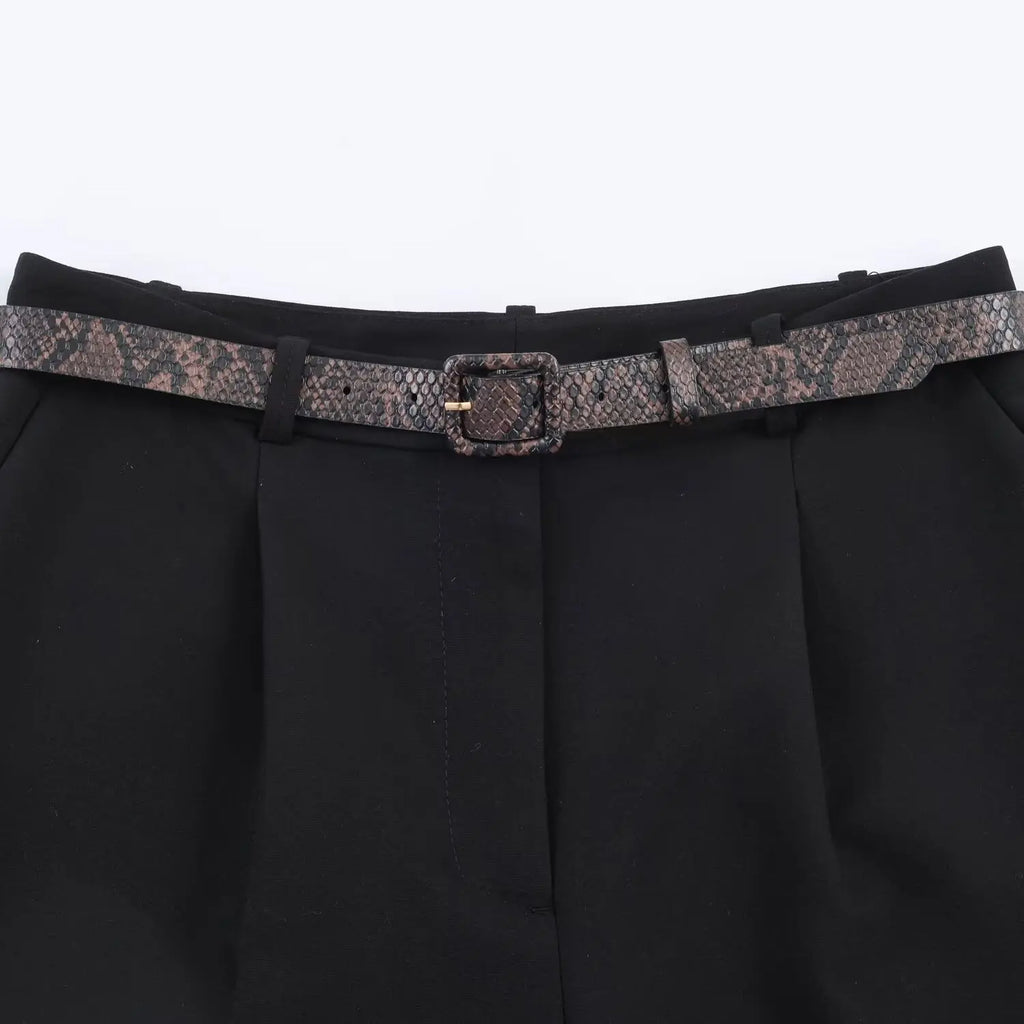 Fashionable Casual High Waist Long Short Pants Women's Spring Summer New Arrival Belt Included Polyester Fiber Straight Leg