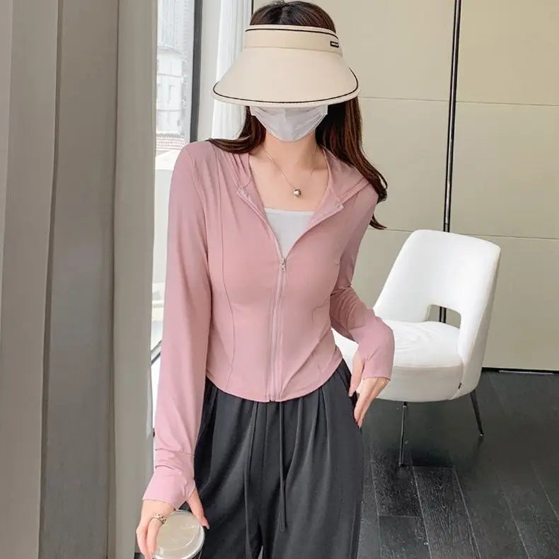 Chaqueta Rosa de Protección Solar Ajustada