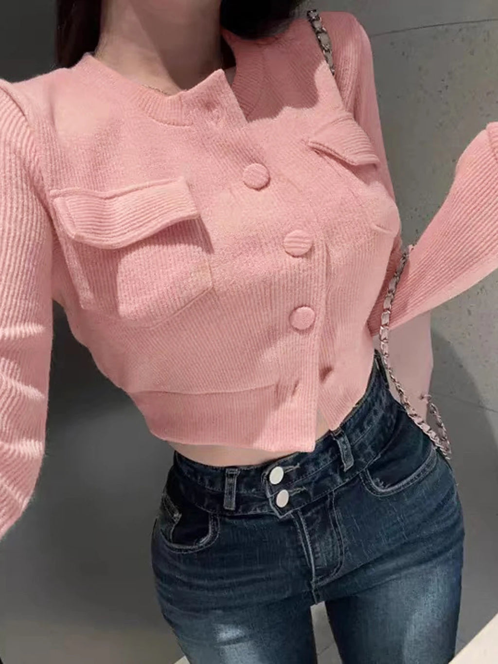 Sexy Long Sleeve Knitted Sweater Women's Single Button Short Outerwear Top Dongda Gate New Korean Style Versatile Casual Wear