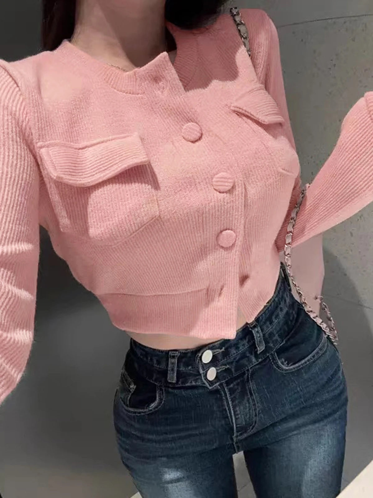 Sexy Long Sleeve Knitted Sweater Women's Single Button Short Outerwear Top Dongda Gate New Korean Style Versatile Casual Wear