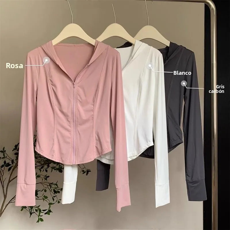 Pink Ice Silk Women's Summer Thin Outdoor UV Protection Clothing Tight Fit Short Outerwear Top Fashionable Sun Protection