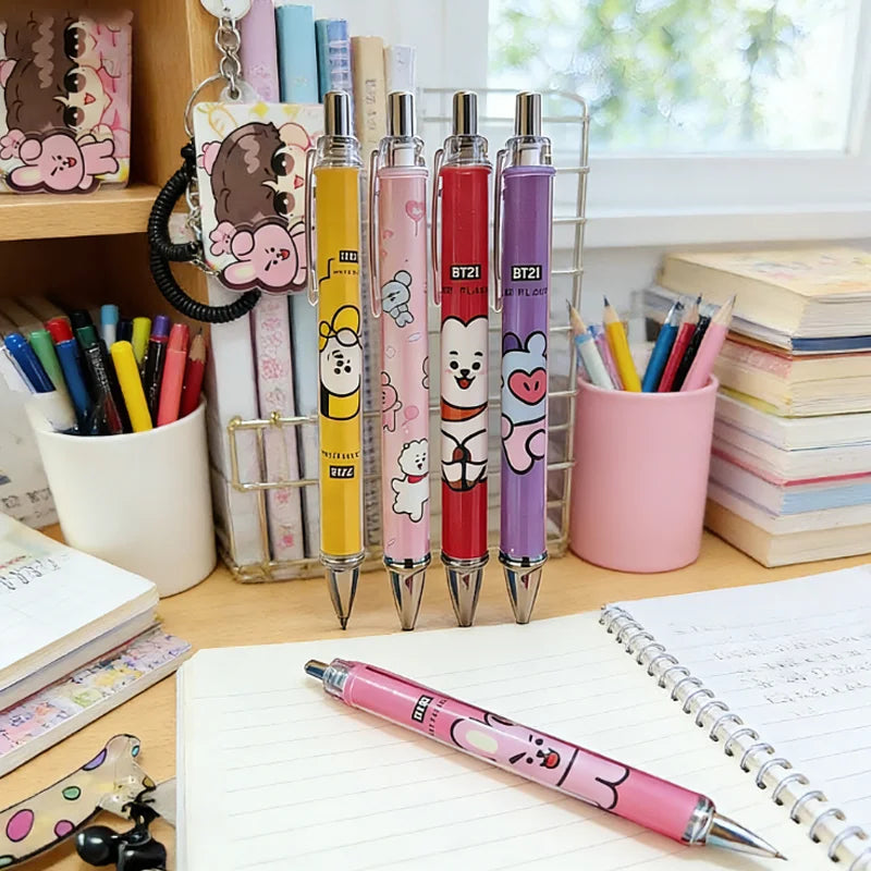 BT21 Stationery Water Pen BTS Cartoon MANG RJ CHIMMY Press Ballpoint Pen Writing Stationery LINE FRIENDS