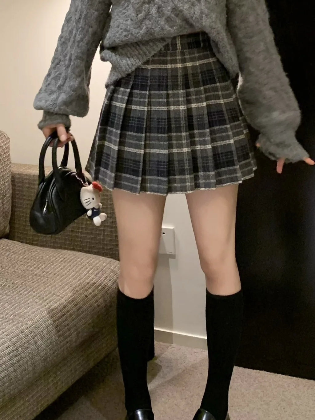 High Waist Plaid A-Line  Skirt Women's Commuter Style Autumn Winter Fashion College Trendy Skirts Polyester Fabric