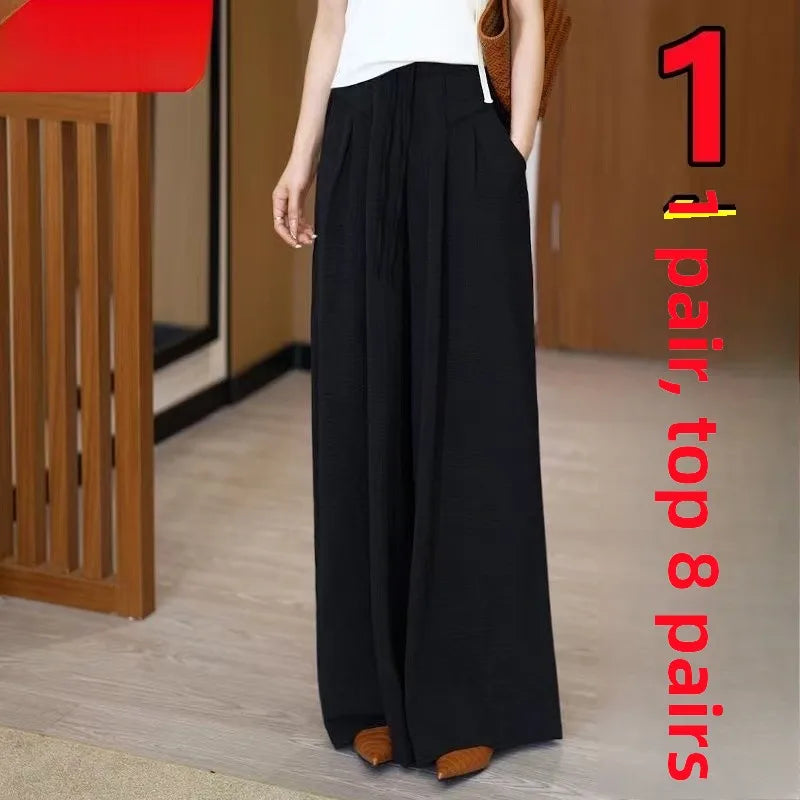 Ice Silk Wide Leg Pants Women's New Style Drapey Loose plus Size Cool Casual Trousers Mosquito Proof Sun Protection Mid-aged ...