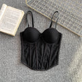 Slimming Short Lace-Up Back Tank Top Women's Fashion Summer 2025 V-Neck Diamond Embellished Anti-Sagging Pad Included