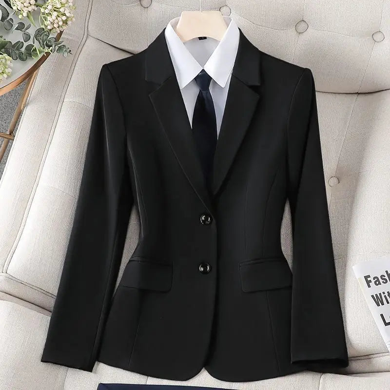 High-End Career Suit Set Women's  Work Interview Outfit Short Style Long Sleeve Black Professional Clothing for Students