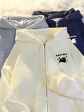2026 New Korean Style Hoodie Sweatshirt Autumn Winter Fleece Casual Versatile American Loose Outerwear Trendy Zipper Closure