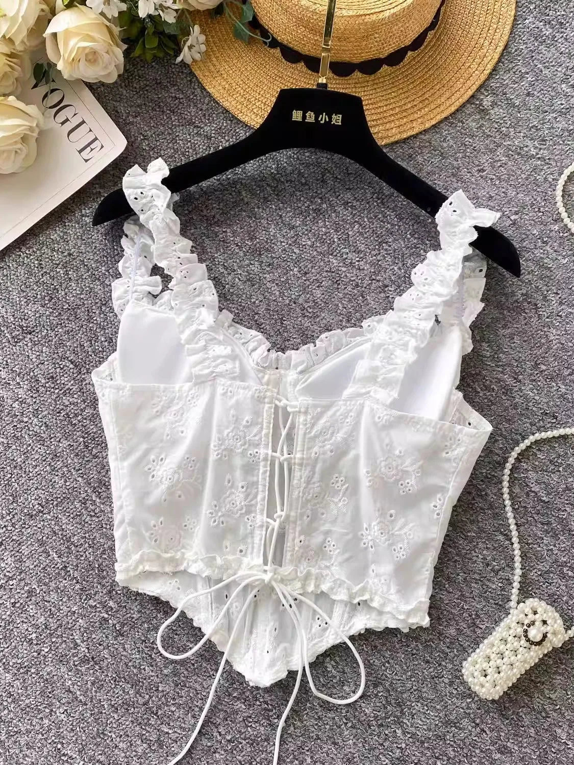 Sweet Heavy Embroidery Hollow out Strap Vest Women Summer Pure Desire Spicy Fibone Slimming Top Women's Faion Outfit