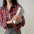 Plaid Long Sleeve Shirt Women's Short Style Inner Wear Top Unique Beautiful Lady Spring 2026 New Arrival Straight Cut Shirt