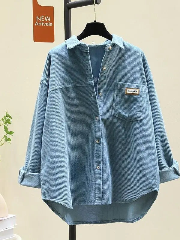 Thickened Corduroy Long Sleeve Shirt Women's Casual Loose Style Mid-Length Open Cardigan Shirt Autumn Winter New Arrival
