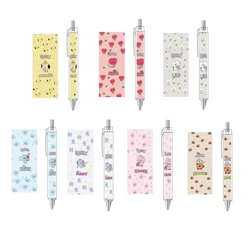 BT21 Stationery Water Pen BTS Cartoon MANG RJ CHIMMY Press Ballpoint Pen Writing Stationery LINE FRIENDS