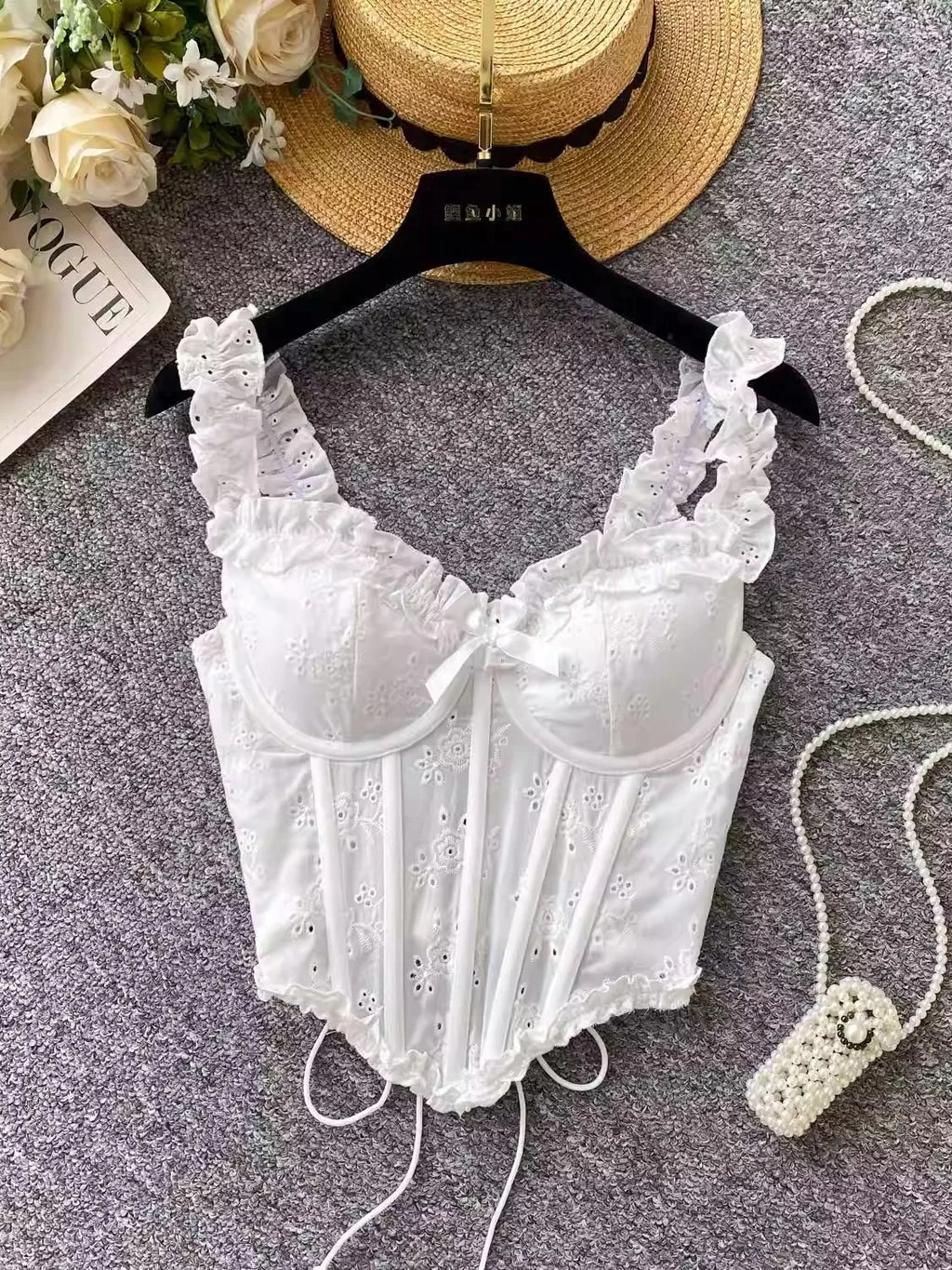 Sweet Heavy Embroidery Hollow out Strap Vest Women Summer Pure Desire Spicy Fibone Slimming Top Women's Faion Outfit