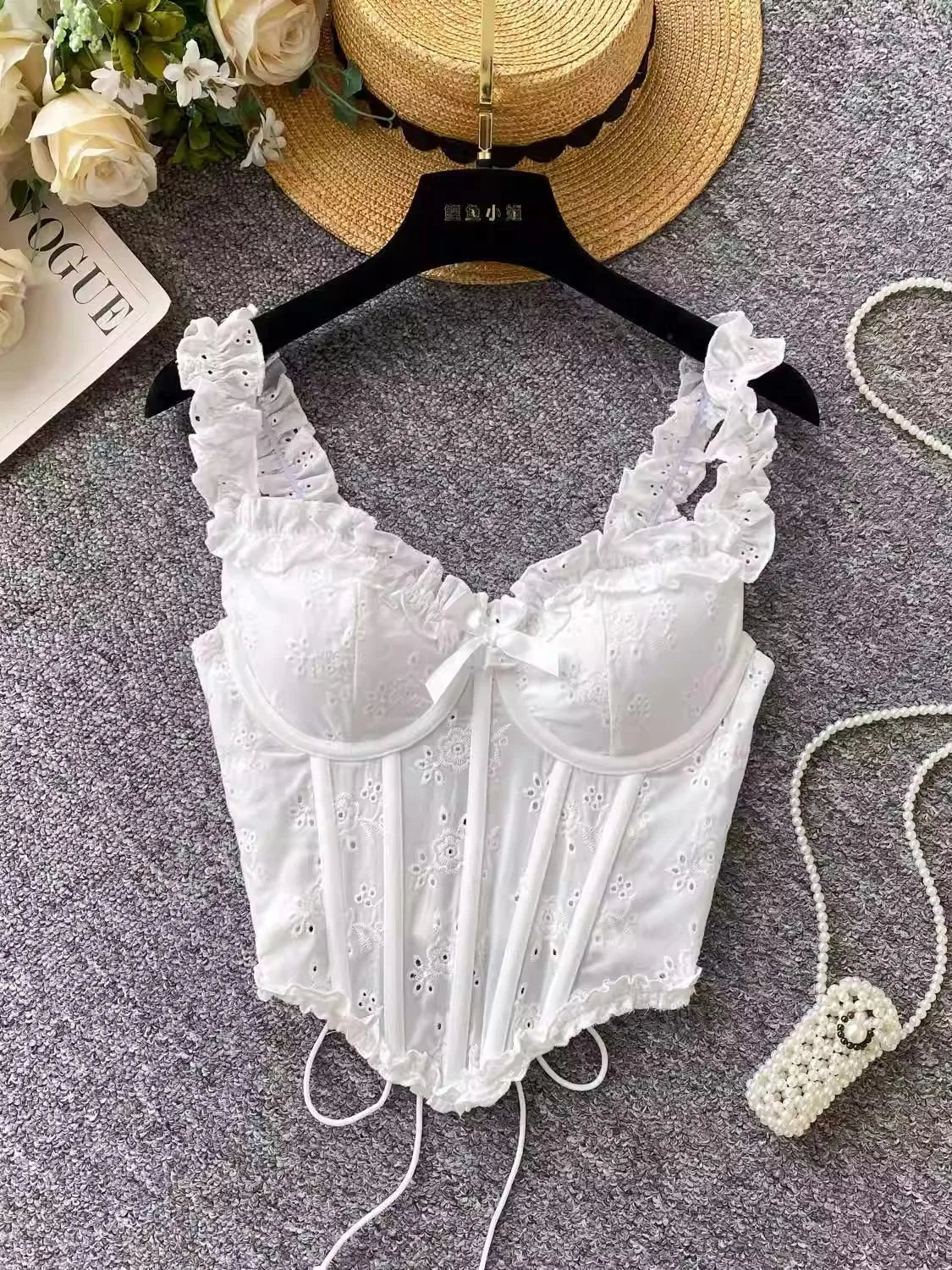 Sweet Heavy Embroidery Hollow out Strap Vest Women Summer Pure Desire Spicy Fibone Slimming Top Women's Faion Outfit