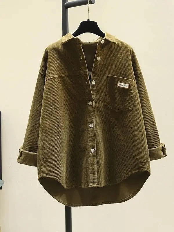 Thickened Corduroy Long Sleeve Shirt Women's Casual Loose Style Mid-Length Open Cardigan Shirt Autumn Winter New Arrival