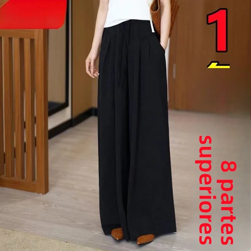 Ice Silk Wide Leg Pants Women's New Style Drapey Loose plus Size Cool Casual Trousers Mosquito Proof Sun Protection Mid-aged ...