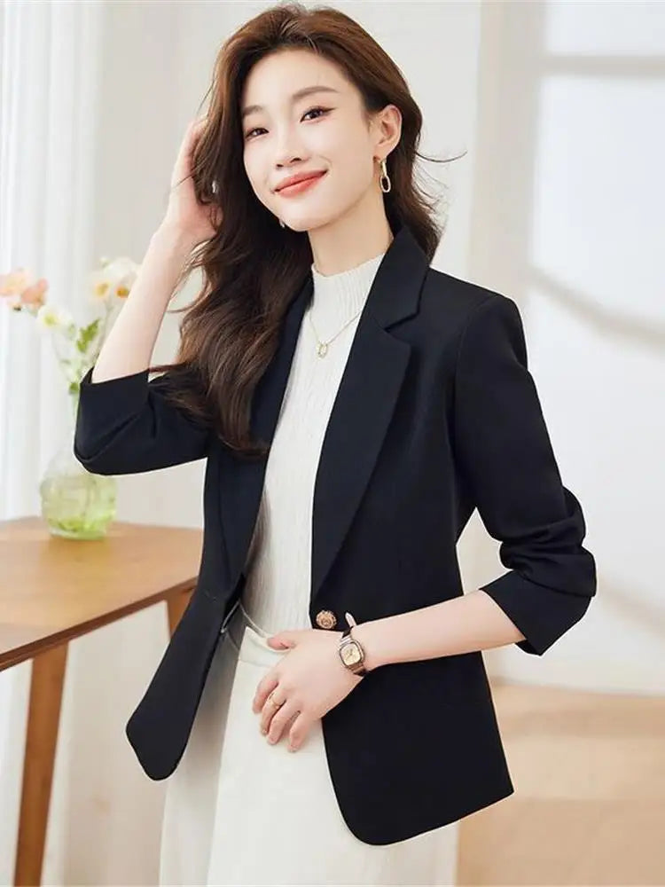 Café Brown Women's Suit Jacket Casual Fashionable Versatile Lightweight Spring Autumn Waist-Cinching Short Length Casual Top
