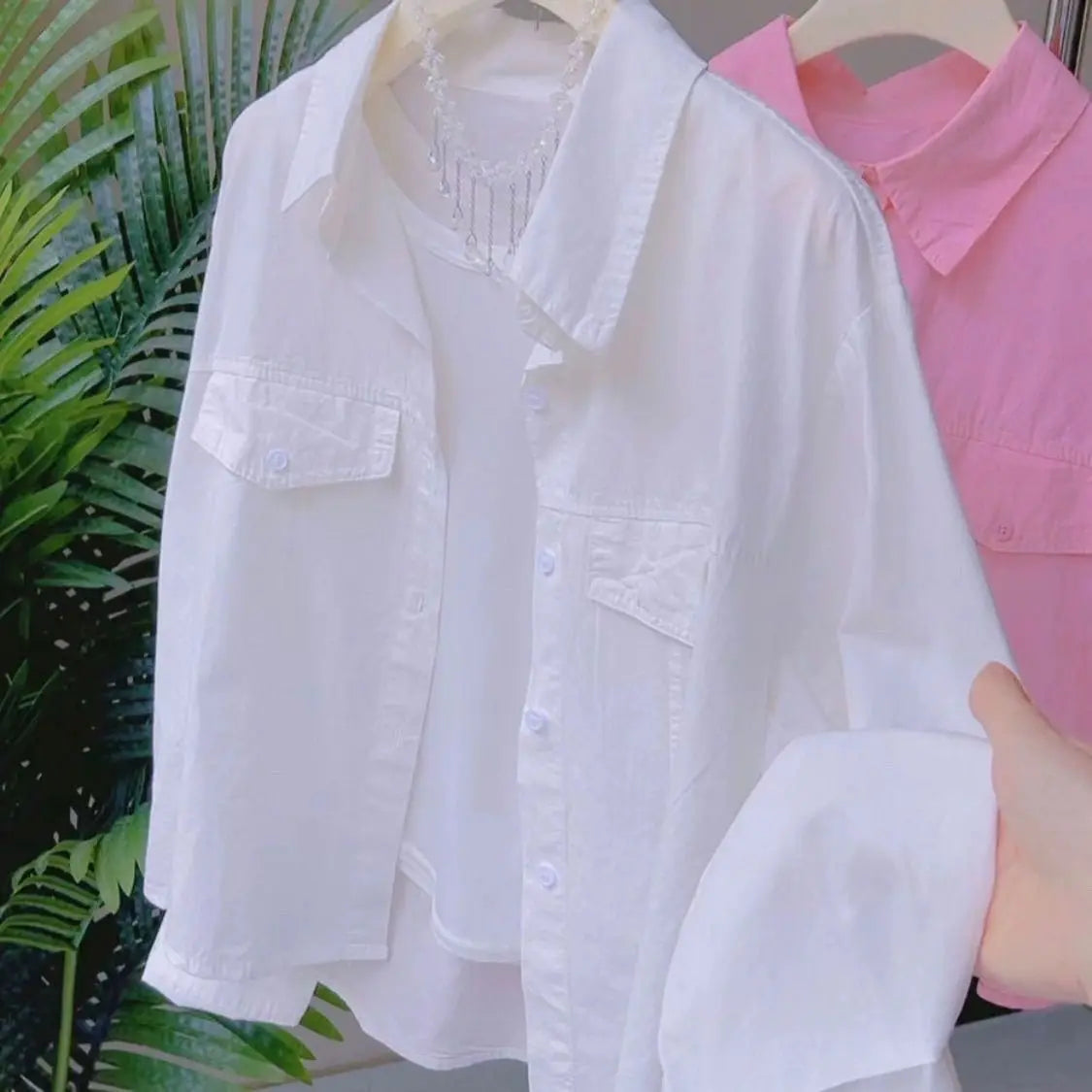Camisa Rosa de Algodón de Manga Larga