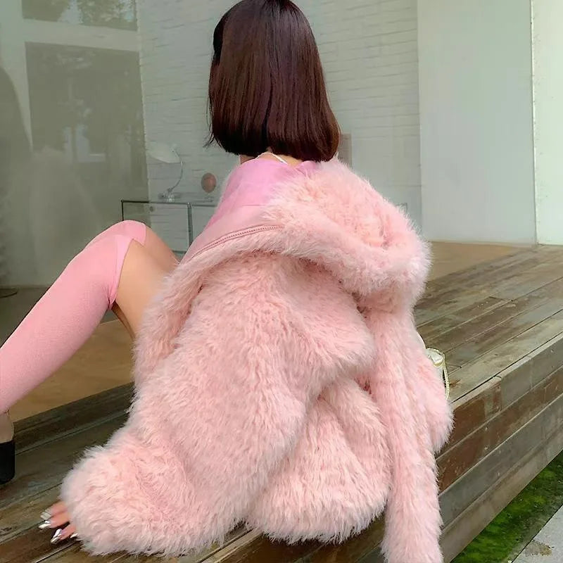 Cute Rabbit Ear Plu Jaet Women's Autumn Winter New Sle Sweet Loose Thiened Hoodie Outerwear Soft Cozy Comfortable