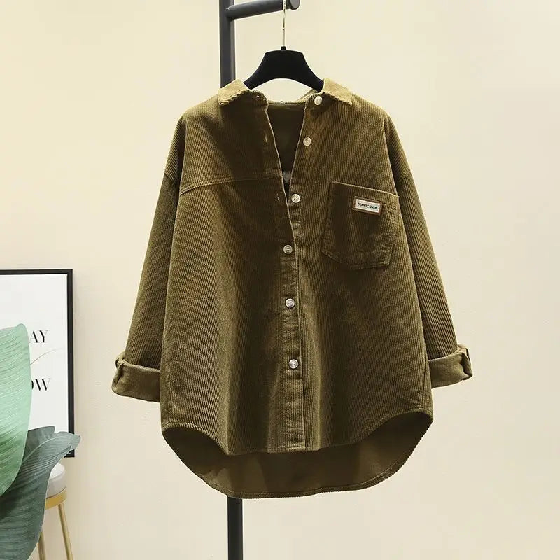 Thickened Corduroy Long Sleeve Shirt Women's Casual Loose Style Mid-Length Open Cardigan Shirt Autumn Winter New Arrival