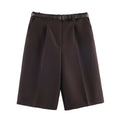 Fashionable Casual High Waist Long Short Pants Women's Spring Summer New Arrival Belt Included Polyester Fiber Straight Leg