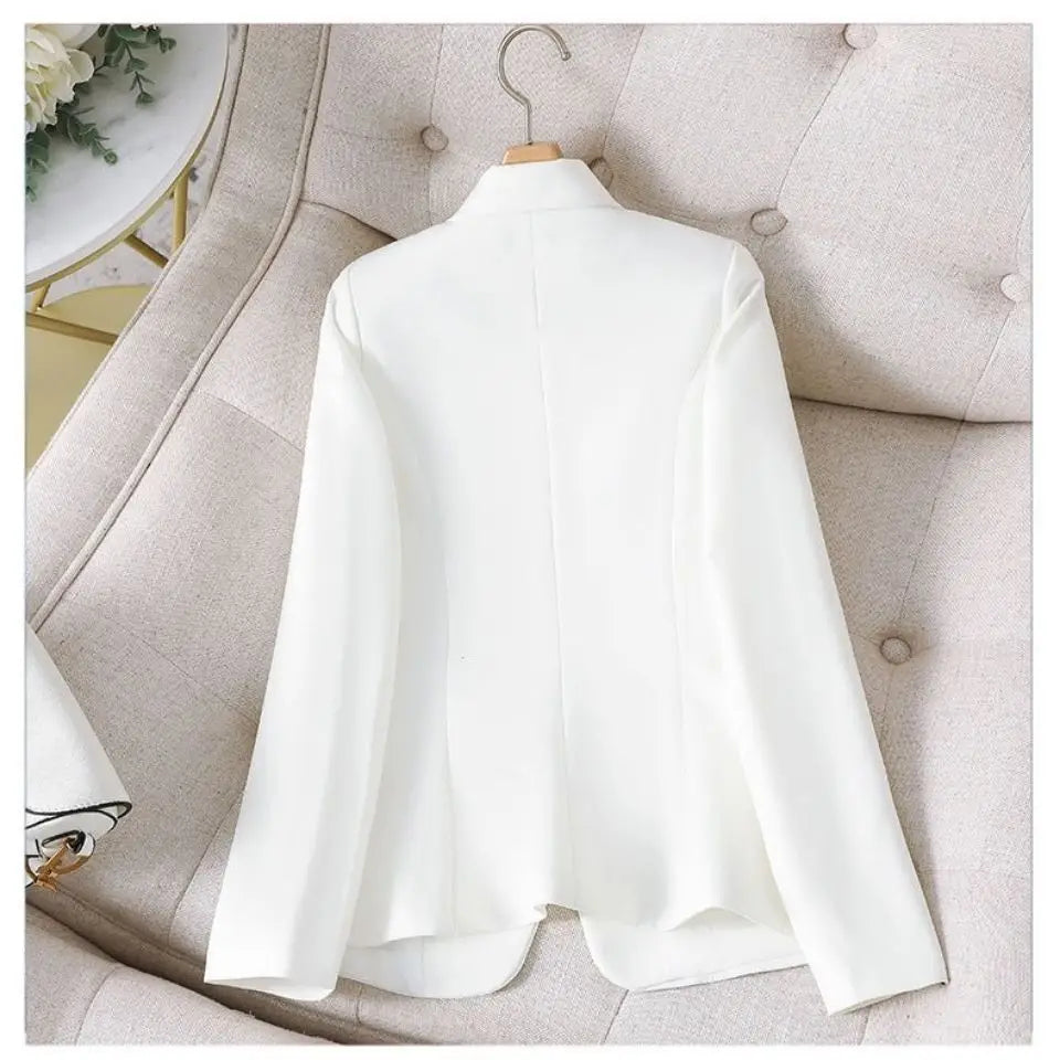 Women's Casual Long Sleeve Short Suit Jacket Korean Style Waist-Cinching Slim Fit Black And White Versatile Business Top