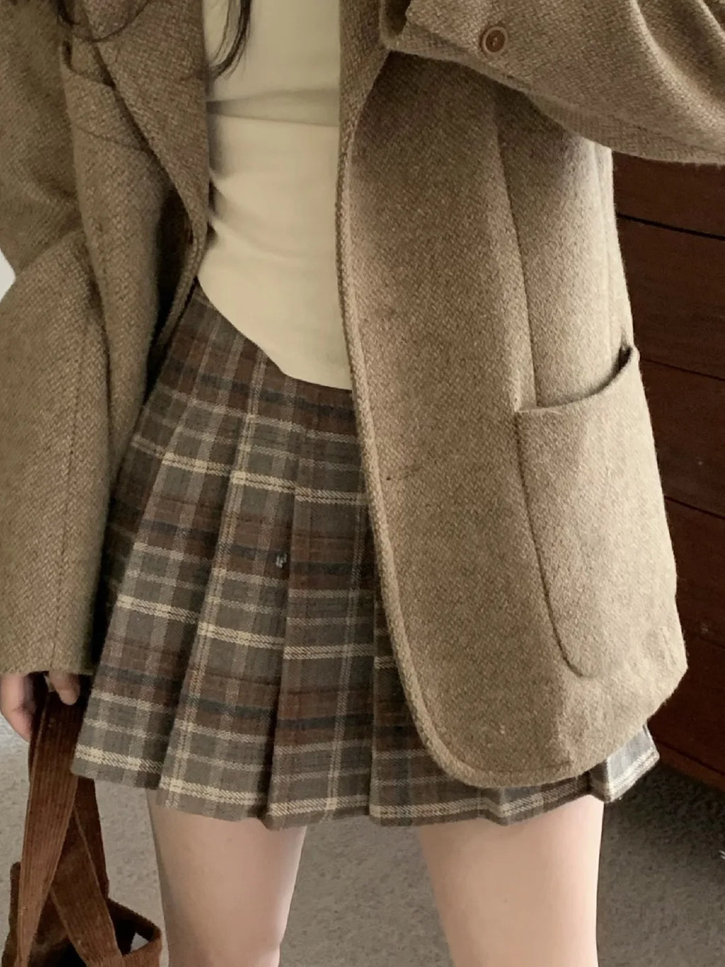 High Waist Plaid A-Line  Skirt Women's Commuter Style Autumn Winter Fashion College Trendy Skirts Polyester Fabric