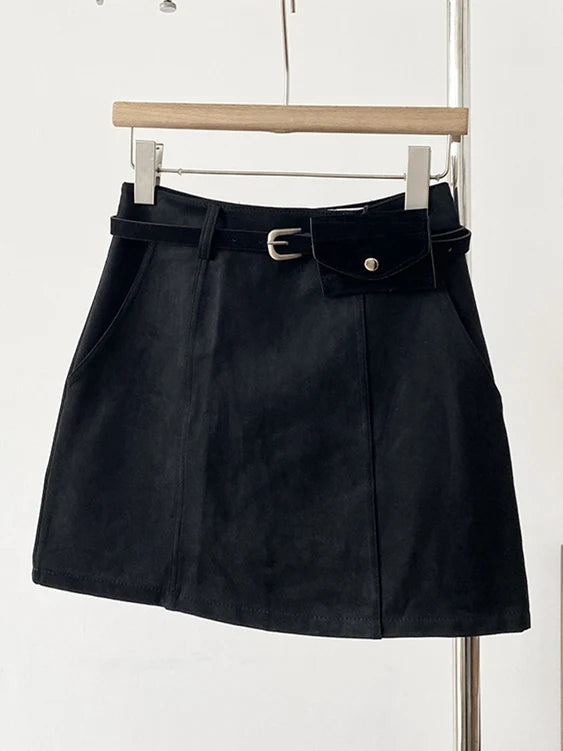 High Waist Brown Suede  Skirt Women's plus Size A-Line Skirt Bodycon Style Anti-Light Spring New Korean Version