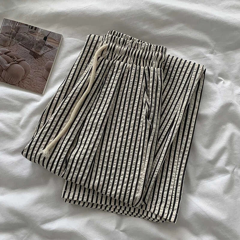 Korean Laid-ba Striped Drapey Casual Pants Women's High-waist Straight Thin Summer Elastic Waist Versatile Long Trousers