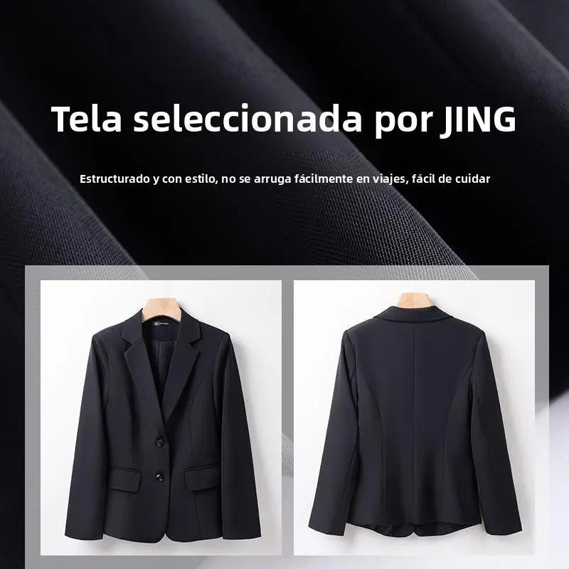 High-End Career Suit Set Women's  Work Interview Outfit Short Style Long Sleeve Black Professional Clothing for Students