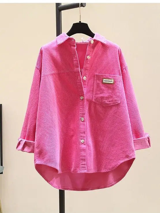 Thickened Corduroy Long Sleeve Shirt Women's Casual Loose Style Mid-Length Open Cardigan Shirt Autumn Winter New Arrival