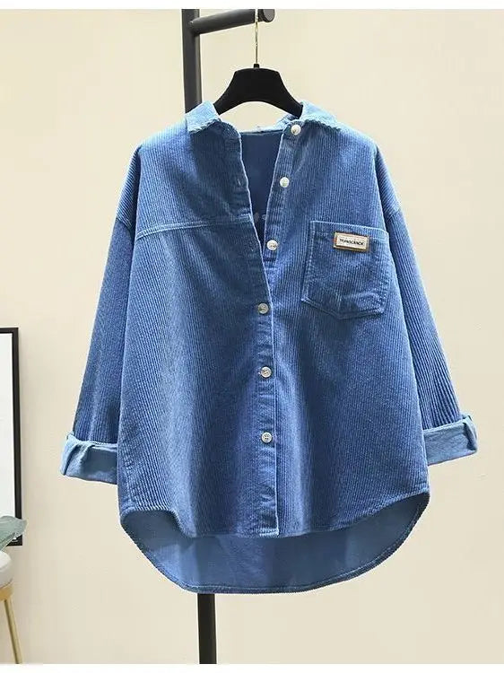 Thickened Corduroy Long Sleeve Shirt Women's Casual Loose Style Mid-Length Open Cardigan Shirt Autumn Winter New Arrival