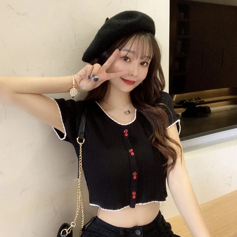 Short Sleeve T-Shirt Women's White Half Sleeve Summer Fashionable Korean Style Slim Fit round Neck Short Length Top